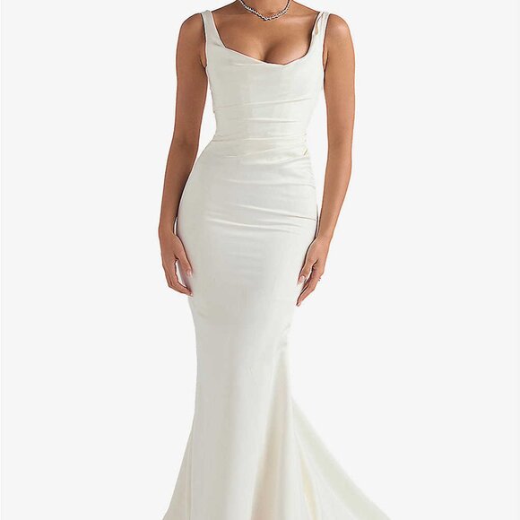 Emilie off white satin mermaid bridal gown size M - Picture 1 of 9